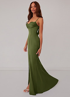 Barbie ♥ Azazie Bridesmaid Dresses Olive Mermaid Corset Stretch Satin Dress image4