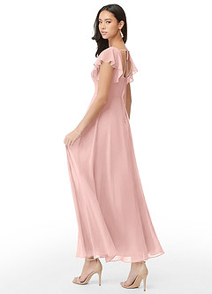 Azazie Bondi Bridesmaid Dresses Powder Pink A-Line Ruched Chiffon Dress image4