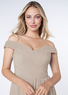 Azazie Audrianna Bridesmaid Dresses Frost A-Line Off-The-Shoulder Gathered Chiffon Convertible Dress image5
