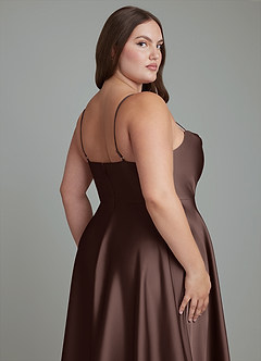 Azazie Elle Bridesmaid Dresses Ganache A-Line Pleated Stretch Satin Dress image15