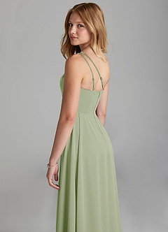 Azazie Maron Junior Robe Trapèze en Satin extensible Plissée Vert Sauge image2