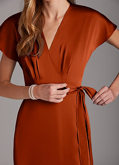 Azazie Nico Bridesmaid Dresses Paprika A-Line V-Neck Stretch Satin Dress image7
