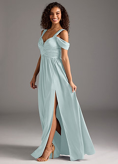 Azazie Lianne Bridesmaid Dresses Mist A-Line Off the Shoulder Stretch Satin Dress image7