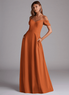 Azazie Marley Bridesmaid Dresses Cinnamon A-Line Off the Shoulder Chiffon Convertible Dress image1