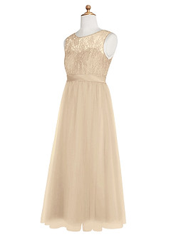 Azazie Georgette Junior Champagne A-Line Lace Tulle Dress image10