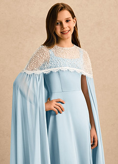 Azazie June Girls Formal Flower Girl Dresses Sky Blue A-Line Lace Stretch Satin Dress image6
