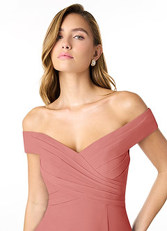 Azazie Lecia Bridesmaid Dresses Antique Rose Empire Off-The-Shoulder Pleated Chiffon Convertible Dress image4
