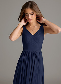 Azazie Keyla Bridesmaid Dresses Dark Navy A-Line Pleated Mesh Dress image7