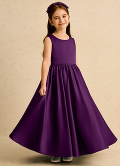 Azazie Nellia Blumenmädchenkleider A-Linie Schleifen Matte Satin Kleid Traube image4