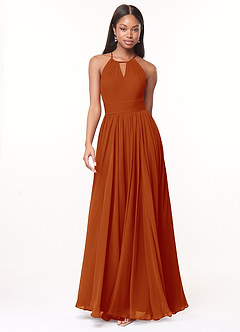 Azazie Cherish Bridesmaid Dresses Paprika A-Line Pleated Chiffon Dress image4