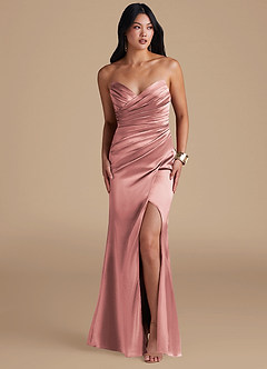 Azazie Yola Robes de demoiselle d'honneur Robe Fourreau en Satiné métallisé Plissée Rose Poussiéreuse image6
