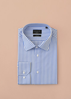 front Aiden White Pale Blue 100% Cotton Non-Iron Striped Dress Shirt