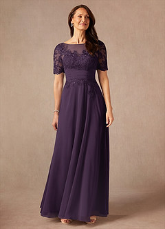 Azazie Raissa Abiti per la Madre della Sposa Abito A-Line in Chiffon Pizzo Prugna image5