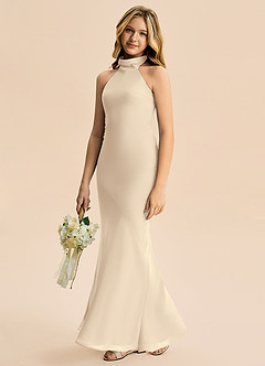 Azazie Velli Junior Vestido Champanhe de Chiffon de sereia com Pescoço alto image4