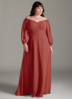 Azazie Rubina Final Sale Dusty Blue A-Line Long Sleeve Chiffon Dress image8