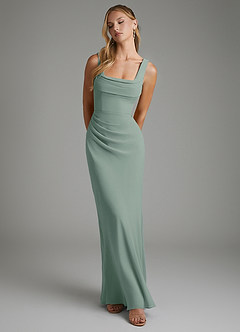 Azazie Asa Bridesmaid Dresses Silver Sage Sheath Corset Chiffon Dress image6