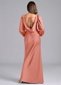 Azazie Rylina Bridesmaid Dresses Coral Mermaid Long Sleeve Stretch Satin Dress image2