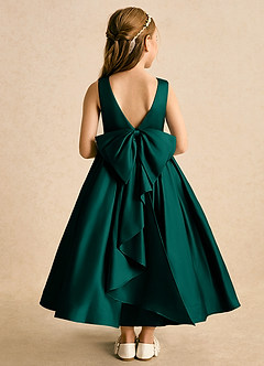 Azazie Cailee Flower Girl Dresses Pine Ball-Gown Pleated Matte Satin Dress image1