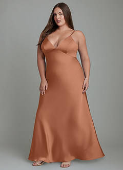 Azazie Stefania Robes de demoiselle d'honneur Robe Trapèze en Satin extensible Bronze image12