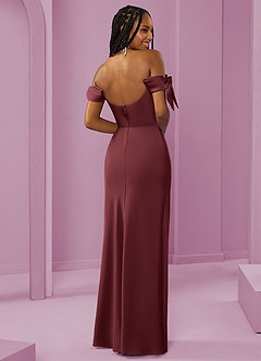 Barbie ♥ Azazie Bridesmaid Dresses Merlot Sheath Off the Shoulder Stretch Satin Convertible Dress image13