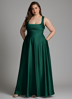 Azazie Azaria Bridesmaid Dresses Emerald A-Line Corset Stretch Satin Dress image9