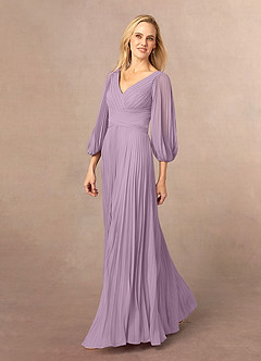 Azazie Zahara Kleider für die Brautmutter A-Linie V-Hals Gefaltet Chiffon Kleid Blauregen image3