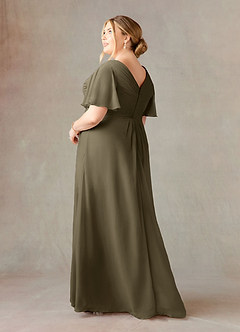 Azazie Morning Glory vestidos de madre de la novia Vestido de Verde Sauce de Gasa de Corte en A con Cuello en V fruncido image8