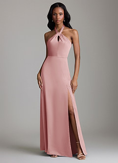 Azazie Tracie Bridesmaid Dresses Dusty Rose A-Line Side Slit Stretch Satin Dress image1