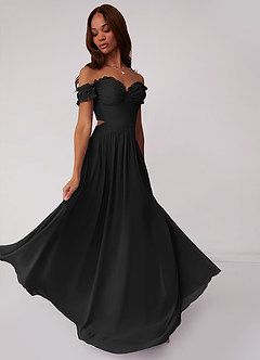 Barbie ♥ Azazie Bridesmaid Dresses Black A-Line Off the Shoulder Chiffon Convertible Dress image2