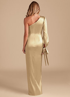 Azazie Asher Bridesmaid Dresses Champagne Sheath One Shoulder Metallic Satin Dress image6