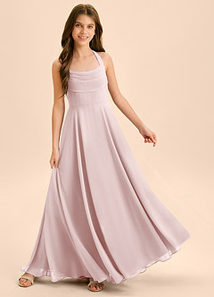 Azazie Kady Junior Abito A-Line in Chiffon Scollo a Cuore Rosa Rossore image4