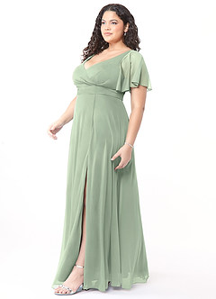 Azazie Induh Bridesmaid Dresses Dusty Sage A-Line Flutter V-neck Mesh Dress image9