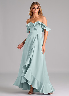 Azazie Lyra Bridesmaid Dresses Mist A-Line Off the Shoulder Stretch Satin Convertible Dress image1