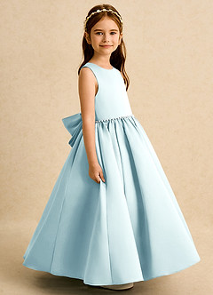 Azazie Daisies Flower Girl Dresses Sea Glass Ball-Gown Bow Matte Satin Dress image6