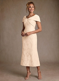 Azazie Aguilas Mère de la mariée Robes Robe Sirène en Jacquard Floral Épaule décolletée Jacquard Crème image3