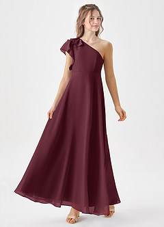 Azazie Arabella Junior Cabernet A-Line Ruched Chiffon Dress image4