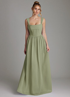 Azazie Caterina Bridesmaid Dresses Pistachio A-Line Corset Chiffon Dress image4