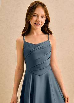 Azazie Coconut Girls Formal Sukienki dla dziewczynek sypiących kwiaty Linia A Pofałdowany Satyna elastyczna Długość podłogi Sukienka image6