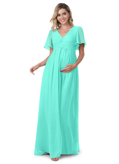 Azazie Verna Maternity Bridesmaid Dresses A-Line V-Neck Ruched Chiffon Floor-Length Dress image2
