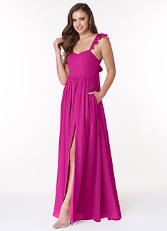 Azazie Metz Bridesmaid Dresses Fuchsia A-Line Sweetheart Ruched Chiffon Dress image4