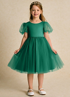 Azazie Duchess Blumenmädchenkleider A-Linie mit ärmel Tüll Kleid Smaragd image4