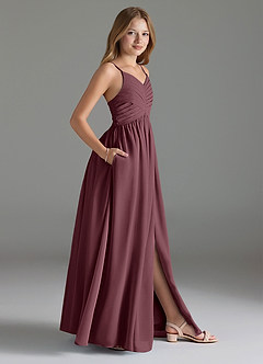 Azazie Alia Junior Sangria A-Line Pleated Chiffon Dress image3