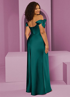 Barbie ♥ Azazie Bridesmaid Dresses Peacock Sheath Off the Shoulder Stretch Satin Convertible Dress image2