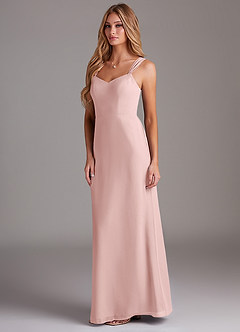 Azazie Denice Bridesmaid Dresses Powder Pink Sheath Pleated Chiffon Dress image4