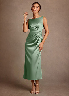 Azazie Mazhe Suknie dla Matki Panny Młodej Linia A Pofałdowany Satyna elastyczna Długość herbaty Sukienka image1