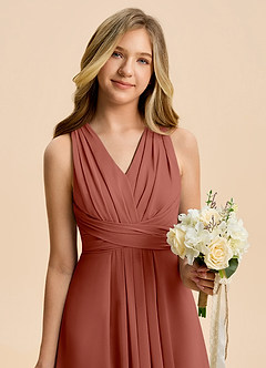 Azazie Kirsten Junior A-Linie Plissee Chiffon Kleid Rotbraun image6