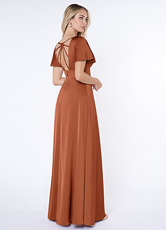 Azazie Lani Bridesmaid Dresses Cedar Rose A-Line Flounce Sleeve Stretch Satin Dress image5
