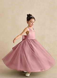 Azazie Peanut Flower Girl Dresses Dusty Rose A-Line Strap Tulle Dress image5