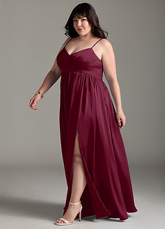 Azazie Alia Bridesmaid Dresses Mulberry A-Line Pleated Stretch Satin Dress image13
