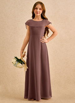 Azazie Kittie Girls Formal Robe Demoiselle D'honneur Fillette Robe Trapèze en Mousseline de soie Expresso image5